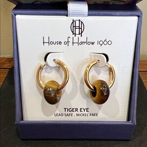 House of Harlow 1960 | Gold Hoop Tiger Eye Earrings